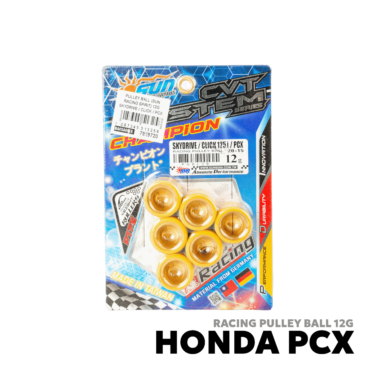 2015 - 2026 HONDA CLICK 125i V1 / V2 / V3 RACING PULLEY BALL 12G - SUN RACING SPIRIT - HONDA PCX