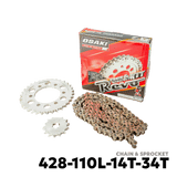 2001 - 2013 HONDA XRM 110 / WAVE 110 / 100R CHAIN & SPROCKET - OSAKI - 428-110L-14T-34T