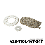 2001 - 2013 HONDA XRM 110 / WAVE 110 / 100R CHAIN & SPROCKET - OSAKI - 428-110L-14T-34T