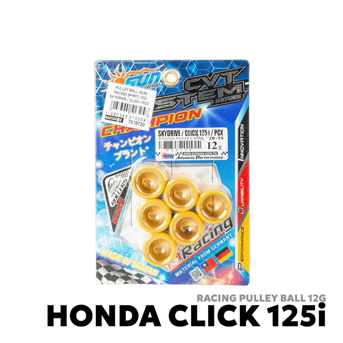 2015 - 2026 HONDA CLICK 125i V1 / V2 / V3 RACING PULLEY BALL 12G - SUN RACING SPIRIT - CLICK 125