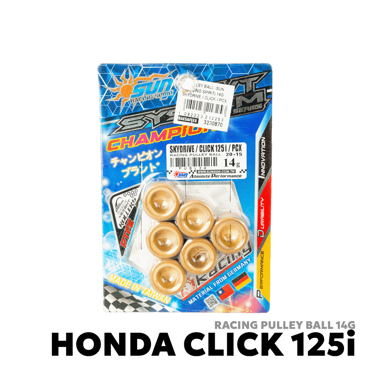 2015 - 2026 HONDA CLICK 125i V1 / V2 / V3 RACING PULLEY BALL 14G - SUN RACING SPIRIT - CLICK 125