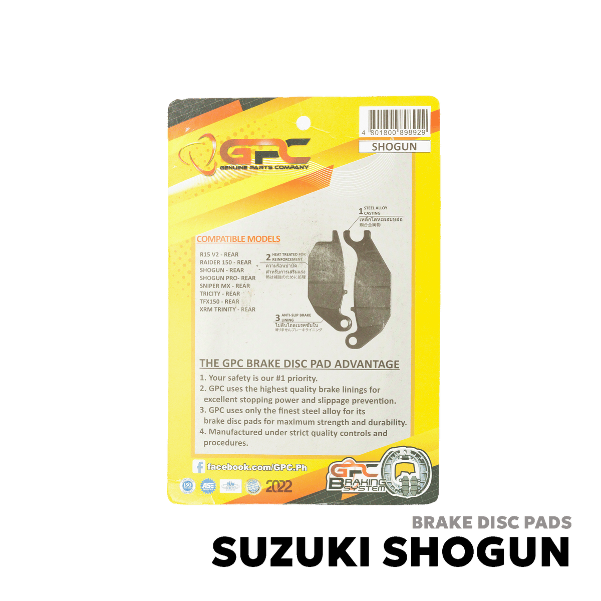 2005 - 2011 SUZUKI SHOGUN PRO 125 BRAKE DISC PAD - GPC - SHOGUN