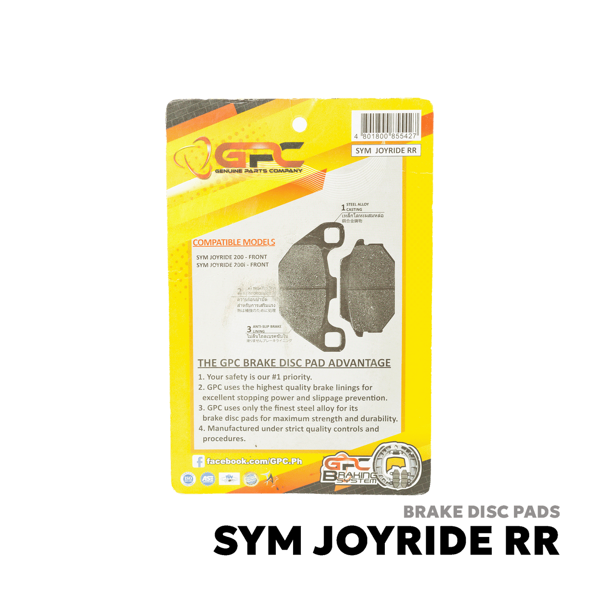 2009 - 2021 SYM JOYRIDE 200i EVO / 200 / 125 BRAKE DISC PAD - GPC - SYM JOYRIDE RR